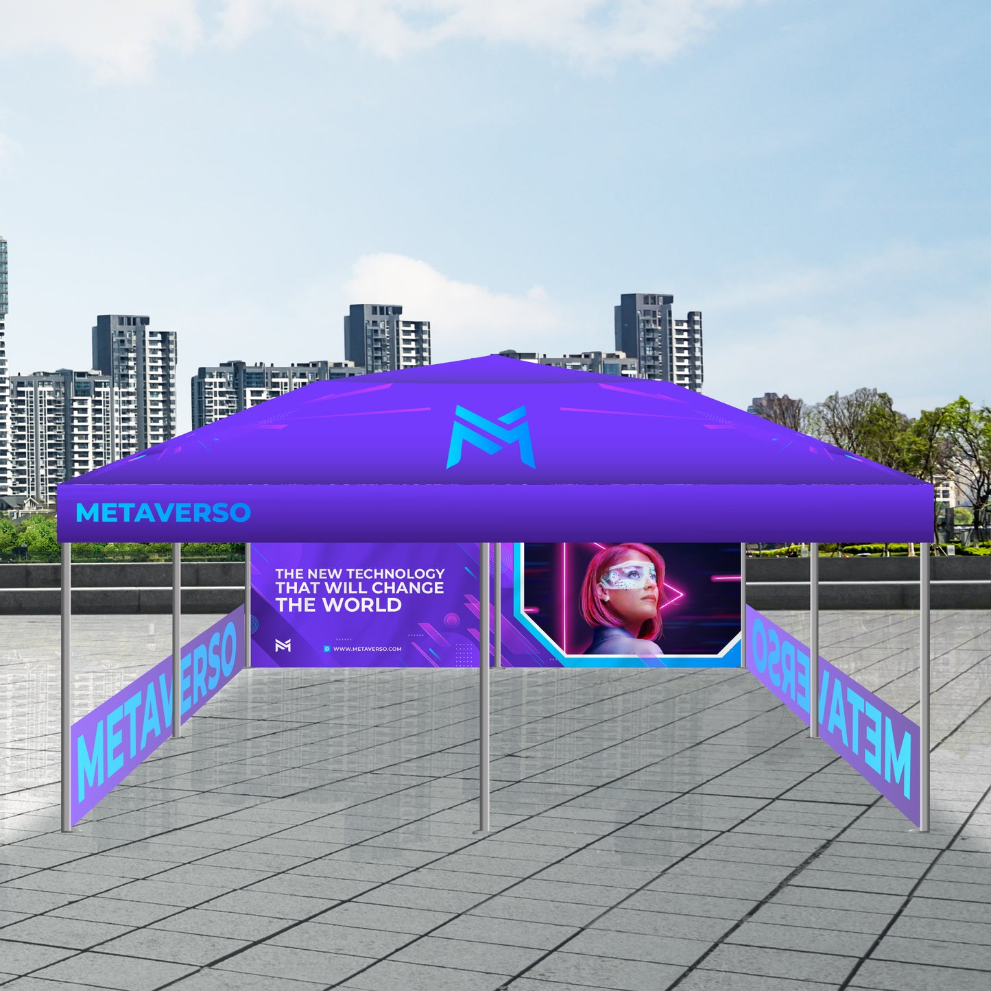 Premium Giant Tent 20'x20' w/ Full Color Canopy and Back Wall