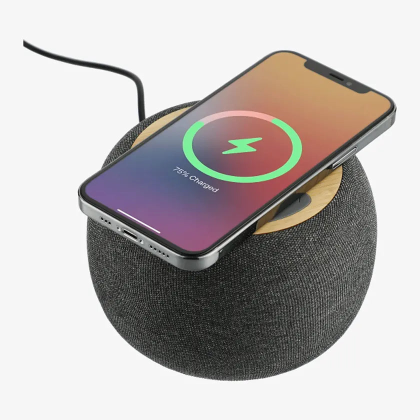 Wireless Charging Garm Fabric & Bamboo Bluetooth Speaker